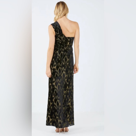 BCBGMaxAzria Jaxon One-shoulder Black/Gold Velvet Evening Dress sz 6 (Like New!) - Picture 4 of 16